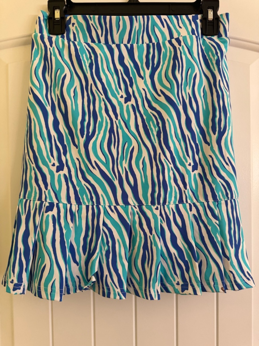 Women's Lulu B Blue Teal Zebra-Print Ruffle Hem Skirt